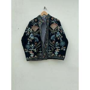 Handmade Velvet Suzani <b>Jacket</b> for Women Embroidered Kantha Quilt Cotton Filled Reversible Outerwear for Winter Trending Style - Product Image 1