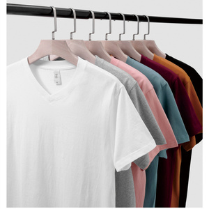 Verano suelto 210g 100% algodón cuello en V Camiseta de manga corta en blanco Unisex mujeres hombres logotipo personalizado camiseta lisa en blanco para hombres - Product Image 2