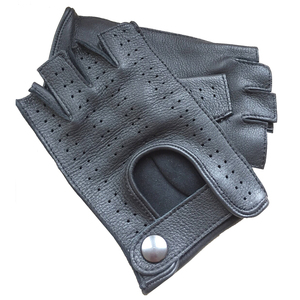 Gants de conduite demi-doigts en cuir noir unisexe 2025 GANTS City Made Respirant et Sangle réglable Cool pour garçons et filles - Product Image 2