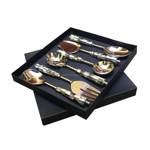 Juego de cubiertos de oro moderno, cuchara de servir de Metal, tenedor para cocina, mesa de comedor para uso en restaurante, artesanías hechas a mano de India RF - Product Image 2