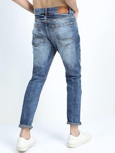 2025 nouveau Antique lavage taille haute mince maigre imprimé en détresse taille bleu Denim pantalon hommes décontracté droit Flare grande taille haute - Product Image 4
