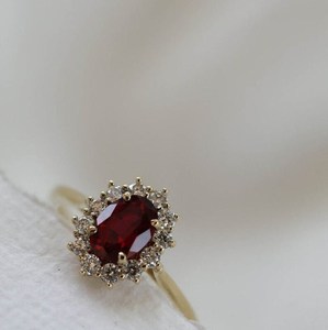 Anillo ovalado de granate rojo, Plata de Ley 925, chapado en oro de 14 quilates, Halo rosa, joyería fina hecha a mano para regalo de mujer - Product Image 5