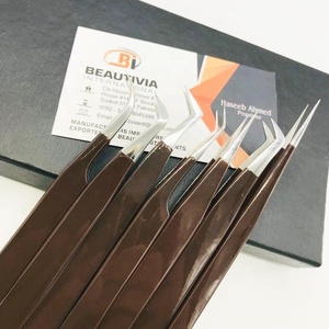 Pince à épiler professionnelle pour extension de cils en poudre brun chocolat en acier inoxydable avec marque privée - Product Image 2