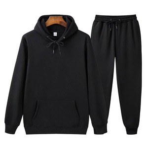 New Men Women Tracksuit <b>Hoodies</b> Casual Solid Color Thick and Long Pant 2-piece Set Men Autumn Fleece Jogger Sports Suit - Product Image 3