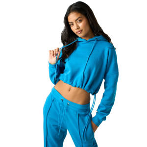 Conjunto de 2 Piezas de Invierno para Mujer al por Mayor, Ropa Urbana Personalizada, Sudadera Corta con Capucha, Pantalones Deportivos, Estilo Casual, Pedrería, 100% - Product Image 4