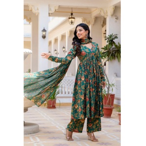Beau costume indien Anarkali imprimé Mill avec imprimés de moulin complexes pour vêtements de fête et ethniques du fournisseur en gros - Product Image 1
