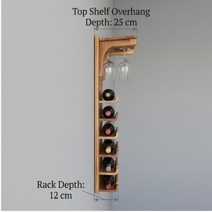 Solid Teak Wood <b>Wall</b> Mounted Wine Rack 4 <b>Shelves</b> Multifunction Design Rectangle Shape 6 Bottle Storage <b>Glass</b> Holder Rustic Style - Product Image 6