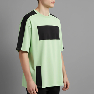 เสื้อยืดโอเวอร์ไซส์ผู้ชายสีเขียวมิ้นท์และดำ แขนสั้น พิมพ์ลาย สตรีทแวร์ ผ้าคอตตอนหนา - Product Image 1