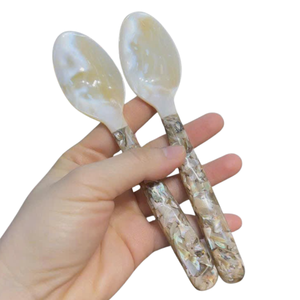 Cuchara Iridiscente de Nácar con Exquisito Mango Adornado con Perlas, Cuchara de Servicio de Postre de Lujo Amarilla, Logotipo Personalizado - Product Image 2