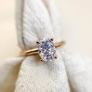 5x7mm Oval Cut Moissanite Diamond Engagement <b>Ring</b> | Classic 4-Prong <b>Solitaire</b> | 925 Sterling <b>Silver</b> 18K Gold Plated <b>Ring</b> - Product Image 1