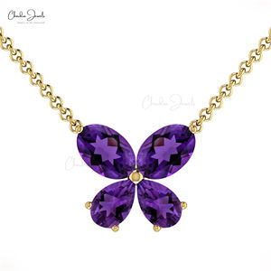 High Selling Products <b>Real</b> 14k Gold African Amethyst Four Stone Pendant Necklace With 6x4mm Gemstone Necklace at Wholesale Price - Product Image 6