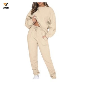 2025 haute qualité survêtements femmes sweat à capuche personnalisé ensemble à manches longues col rond sweat Polyester coton survêtement pantalon et pull - Product Image 3