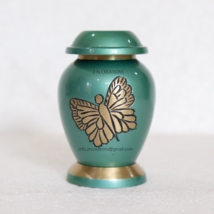 Petite urne funéraire en laiton du fabricant Modèle en métal de conception d'oiseau gravé en bleu pour cendres humaines Fournitures funéraires - Product Image 2