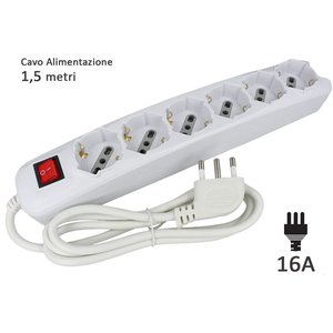 Ciabatta a 6 vie 10/16A Schuko con cavo da 1.5 metri, Max 3500W, spina laterale 16A, forniture SKU-8713-elettriche - Product Image 3