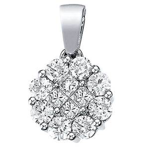 Collar con Colgante de Flor con Racimo de Diamantes de 0.52ct en Oro Blanco de 14k - Product Image 1