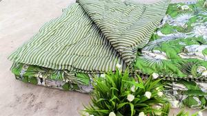 <b>Green</b> Printed Cotton Razai Quilt Handmade Quilted Blanket - Product Image 4