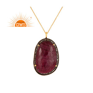 Venta caliente de plata esterlina 18K chapado en oro diamante natural y rubí piedra preciosa colgante collar Demi fabricante de joyería fina - Product Image 3