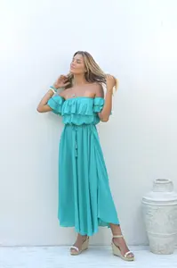 เดรสแม็กซี่เปิดไหล่สำหรับผู้หญิงเดรสชายหาดเกาะอกผ้าเรยอนยืดหยุ่นไซส์ใหญ่ - Product Image 2