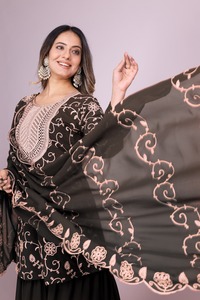 Bohème mignon Style col rond brodé décontracté robe d'été lavable séquencé travail genou-longueur tissé longue impression motif pour - Product Image 5