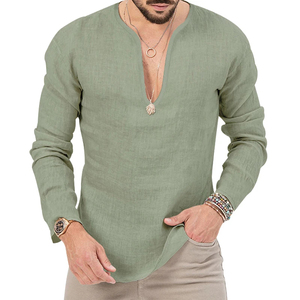 Men's Custom <b>Tshirt</b> With Logo Blank <b>Polyester</b> Long Sleeve V-Neck Shirt Dyed Design - Product Image 1