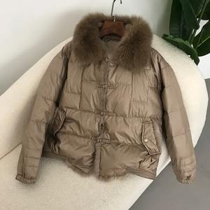 Chaqueta de plumón de pato blanco para mujer de invierno, Abrigo acolchado corto y cálido para mujer, Parka Vintage holgada para mujer - Product Image 3