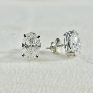 ต่างหูแบบกำหนดเองในแล็บคลาสสิกต่างหูชุบโรเดียมทองคำขาว14K ต่างหูรูปไข่ - Product Image 6