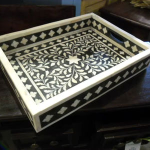 DESGIN UNIQUE MULTI-FONCTIONNEL POUR L'occasion de Noël Plateau d'incrustation d'os avec incrustation d'os au design floral Plateau de service - Product Image 1