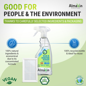AlmaWin Custom 3 Glass & Window Cleaner 500ml Spray For Streak-Free Cleaning Vegan Shine <b>Mirrors</b> Brilliant Organic - Product Image 4