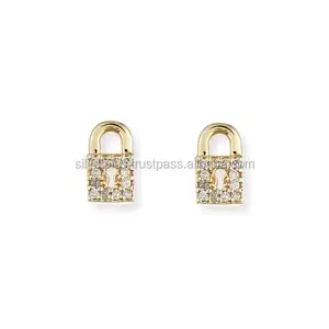 새로운 컬렉션 옐로우 골드 다이아몬드 자물쇠 스터드 귀걸이 경쟁력있는 가격에 제공