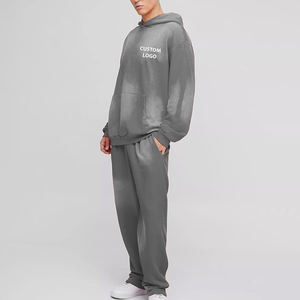 Ensemble de survêtements unisexes en molleton gris 350 g/m² coupe ample pour homme, avec logo personnalisé imprimé en mousse, pour l'hiver – Hoodies et pantalons de survêtement oversize - Product Image 1