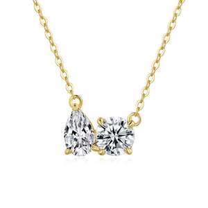 Collier tendance classique pour femme en argent sterling 925 avec pendentif double moissanite couleur D VVS, bijoux de fiançailles, Toi et Moi - Product Image 1