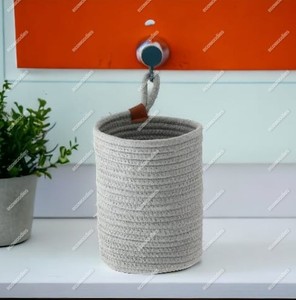 Rustic Bamboo Basket for Kids Room Wall <b>Hanging</b> Cotton Rope Gift Basket for Dirty Clothe Sundries Living Room Wardrobe - Product Image 3