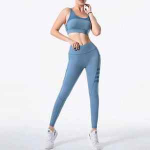 Ensemble de yoga avec impression de logo personnalisé de haute qualité pour femmes soutien-gorge de sport pantalon à dos en V vêtements d'entraînement de grande taille avec position du logo avant - Product Image 6