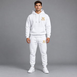 Custom <b>Mens</b> <b>White</b> Tracksuit Set Pullover Hoodie and <b>Joggers</b> with Custom Logo Two Piece Casual Streetwear Suit - Product Image 1