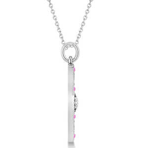 Pendentif boussole en or blanc 14 carats avec saphir rose de 0,19 ct et accents de diamants, pendentifs et breloques en diamants - Product Image 1