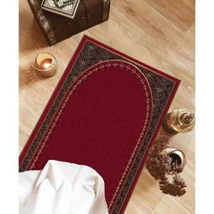 Tapis de prière rouge : design islamique élégant, décoration de mosquée, tapis imprimé, tapis fin non tissé - Product Image 4