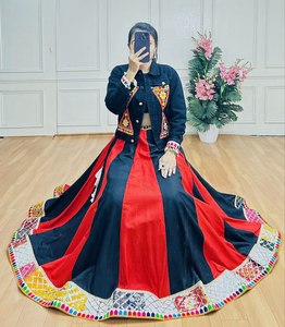 Intricately Embroidered Gamathi Work Denim <b>Jacket</b> Exquisite Plain Pure Reyon Lehengha for Navratri Style Indian Pakistani - Product Image 6