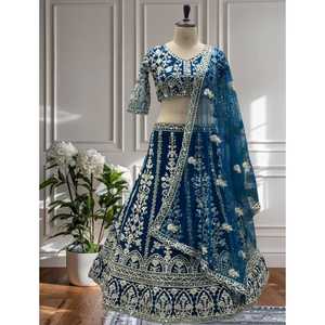LANCEMENT DE NOUVEAUX FÊTES LEHENGA CHOLI DE TISSU EN FILET AVEC DES TRAVAUX DE CONCEPTION DE CODAGE DE SÉQUENCE DE BRODERIE - Product Image 1