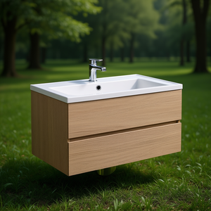 Mobile Bagno Sospeso con Lavabo e 2 Cassetti 90x50x50 Cm Rovere Naturale Koricini Vieste - Product Image 3