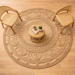 Nouveau tapis en jute de luxe pour salon, tapis en chanvre naturel, tapis de chambre à coucher en lin, tapis rond en jute tissé à la main - Product Image 4