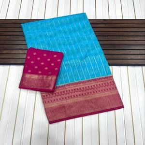 Premium Pure Khaddi Georgette Saree with Jacquard Zari Weaving Rich Pallu And Elegant Border With Running <b>Blouse</b> Piece - Product Image 4