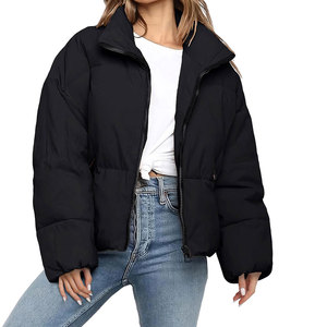 Women's Black Quilted Hooded Puffer <b>Jacket</b> Full Sleeve Zipper Closure Winter Thick Warm Coat Solid Color Casual Style - Product Image 2