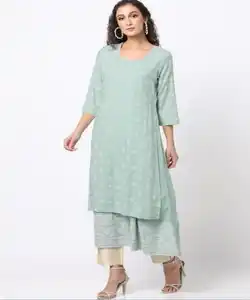 Trending Floral Print Layered A-Line Kurta For Womens