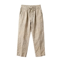 Pantalon de jogging personnalisé pour homme en toile de lin mélangée avec cordon de serrage, respirant, écologique, séchage rapide, décontracté, coupe droite, taille mi-haute, ample, pour l'automne