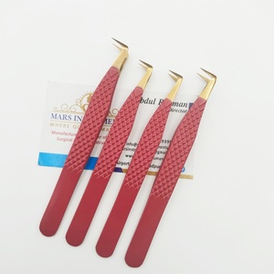 Pinzas de 90 grados de alta calidad, extensión de pestañas, estilo bota, pinzas largas para pestañas, Color rojo con punta dorada, pinzas de volumen - Product Image 4