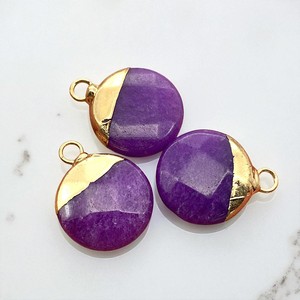 12 MM Round Purple Amethyst Gemstone <b>Gold</b> Electroplated Charms - <b>Disc</b> Gemstone Charm Pendant - 925 Silver Pendant DIY Jewelry - Product Image 1