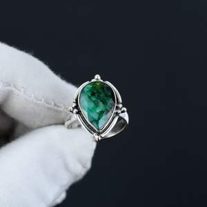 Bagues en argent sterling massif plaqué rhodium, forme goutte d'eau émeraude, bijoux vintage bohème de luxe - Product Image 3