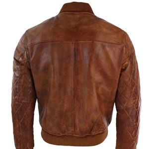 Veste de motard zippée en cuir véritable couleur marron pour hommes en gros veste de motard en cuir décontracté Kamel Vintage - Product Image 3