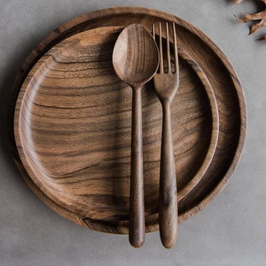 Platos de madera de acacia ecológicos naturales para comedor sostenible, platos de cena de madera de acacia hechos a mano para mesas rústicas duraderos - Product Image 1