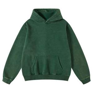 Comprar Green Kangaroo Pockets Acid Wash Hoodie 100% algodón Hombres Pullover Streetwear Loose Fit Vintage Washed Hoodies - Product Image 1